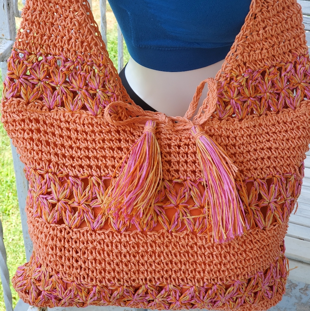 NWT Blue Miami Coral Tassel Straw Bag Purse